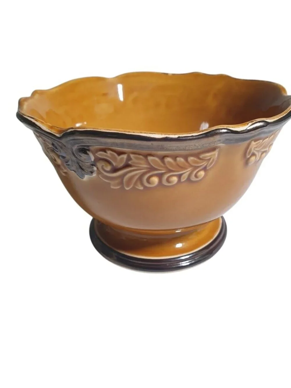 Certified International Karidesign Pedestal Bowl Scalloped Rim Vintage Ceramic